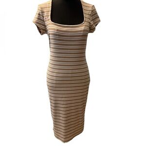 Derek Heart Women's Tan & White Striped Maxi Dress, NWOT, Size Large